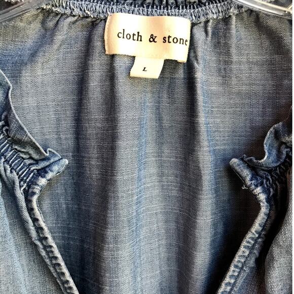 Cloth and Stone Tencel Chambray Ruffled Shirtdress size L Ombre, no belt - Picture 4 of 7